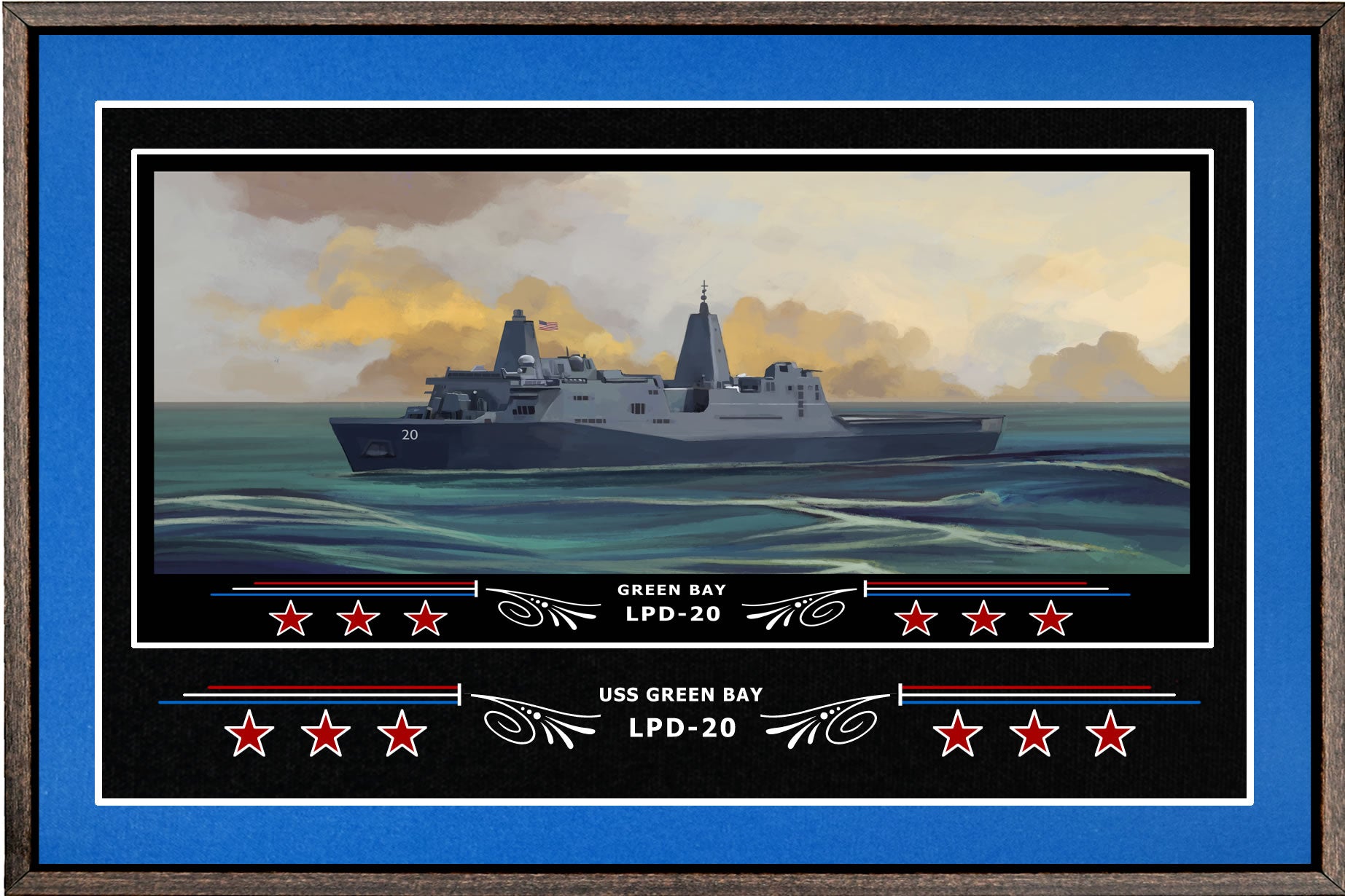 USS GREEN BAY LPD 20 BOX FRAMED CANVAS ART BLUE