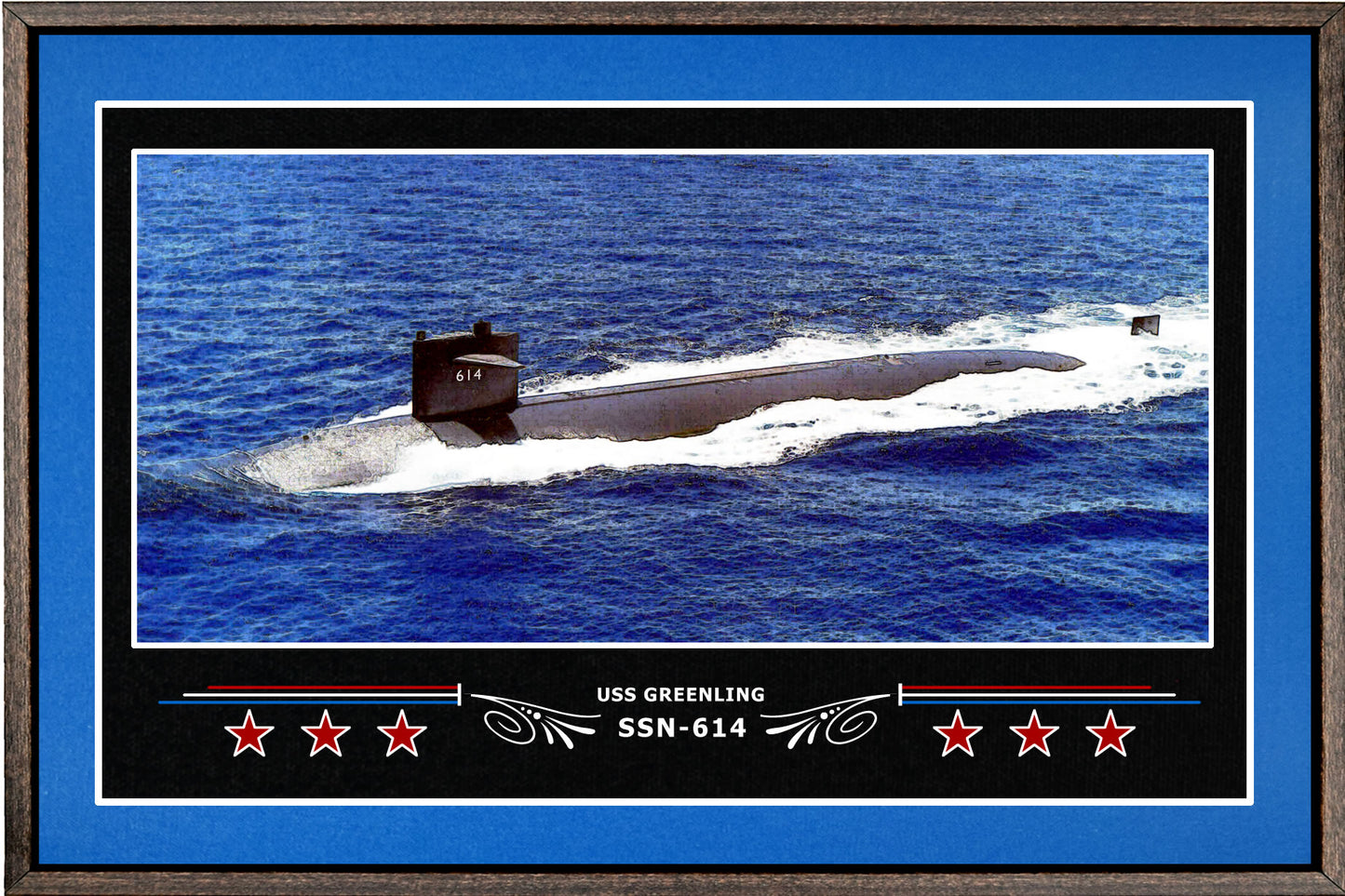 USS GREENLING SSN 614 BOX FRAMED CANVAS ART BLUE