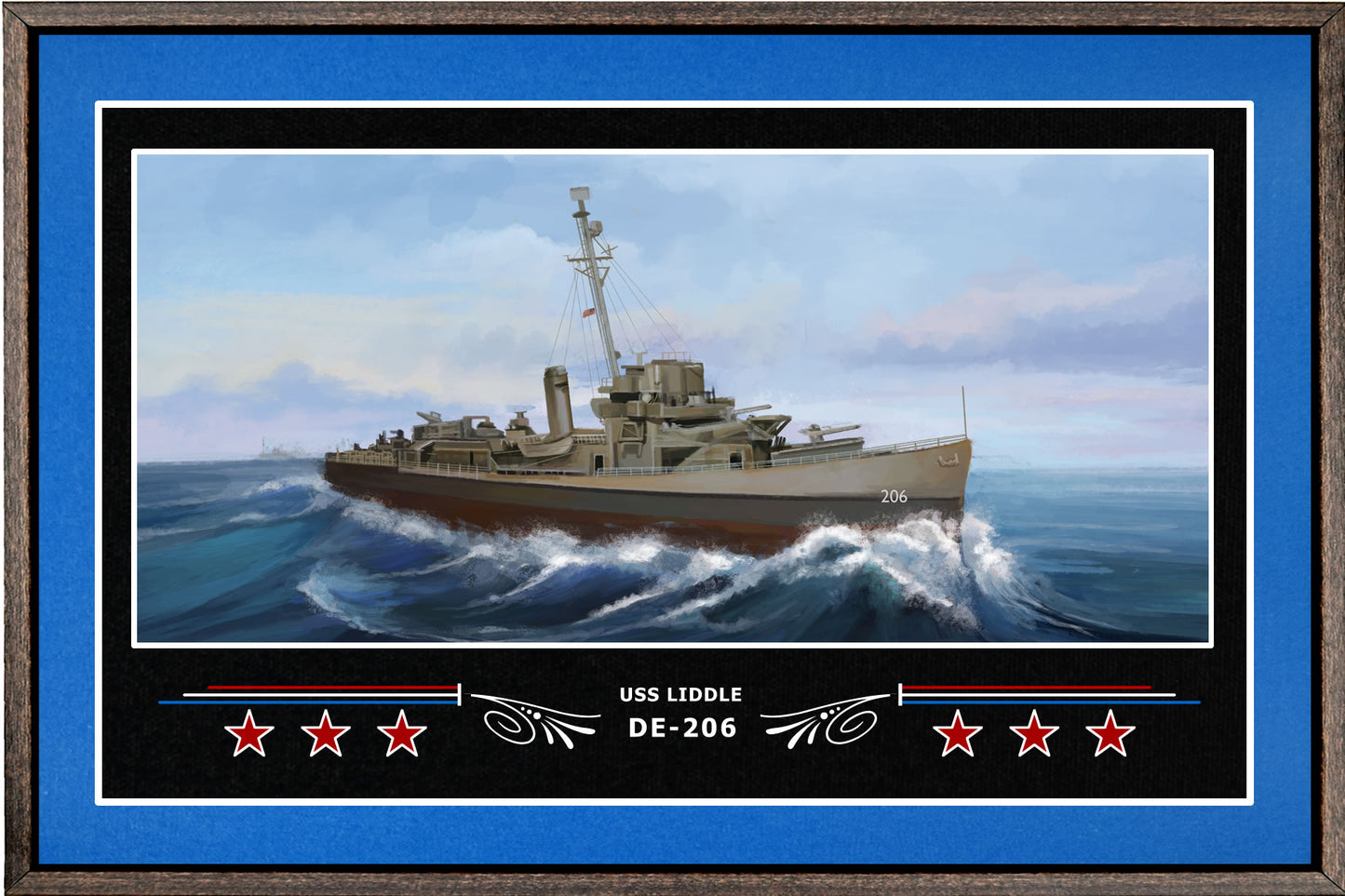 USS LIDDLE DE 206 BOX FRAMED CANVAS ART BLUE