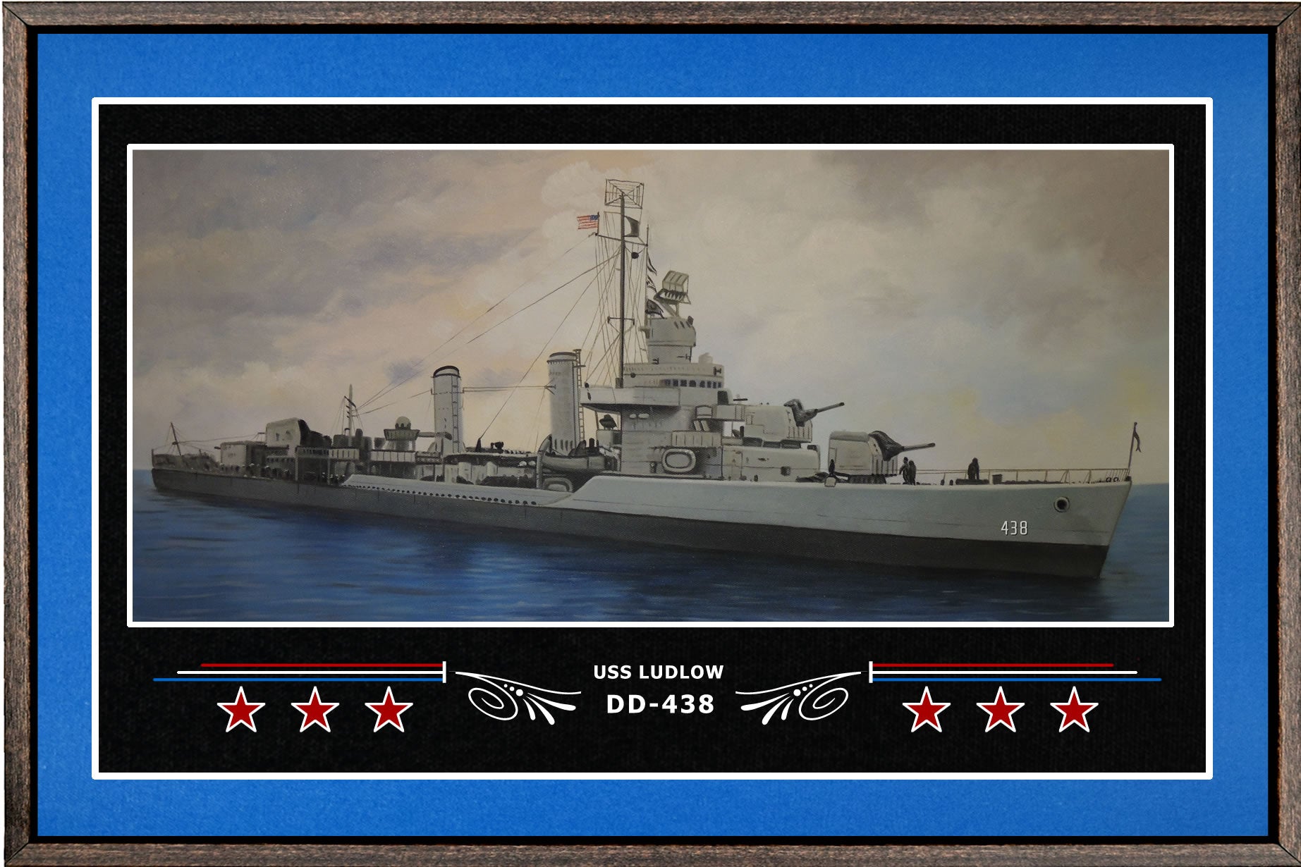 USS LUDLOW DD 438 BOX FRAMED CANVAS ART BLUE