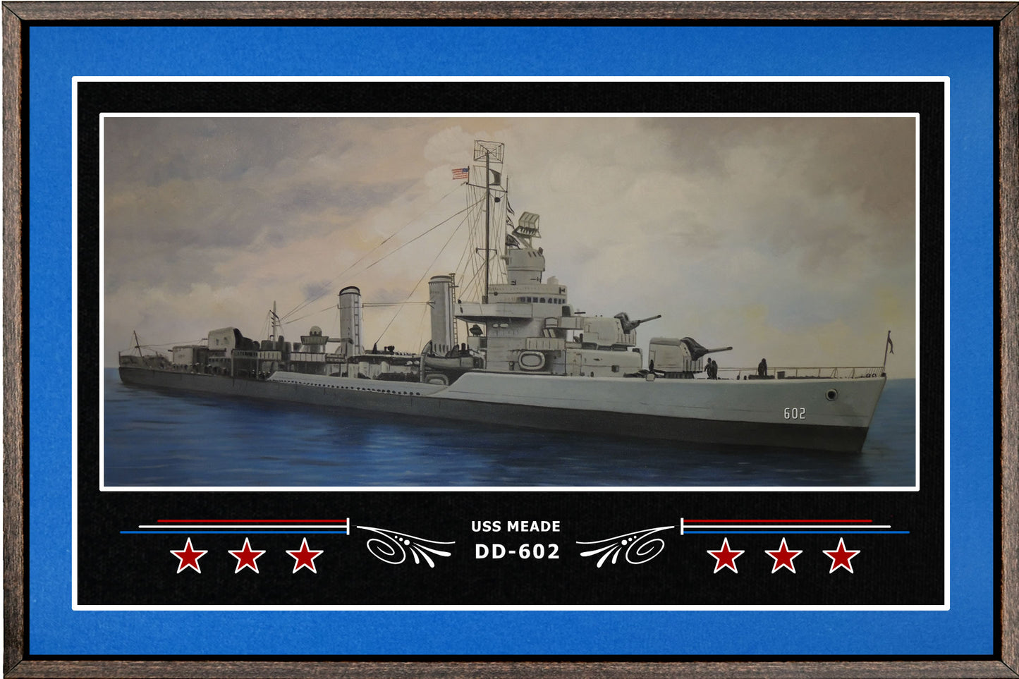 USS MEADE DD 602 BOX FRAMED CANVAS ART BLUE