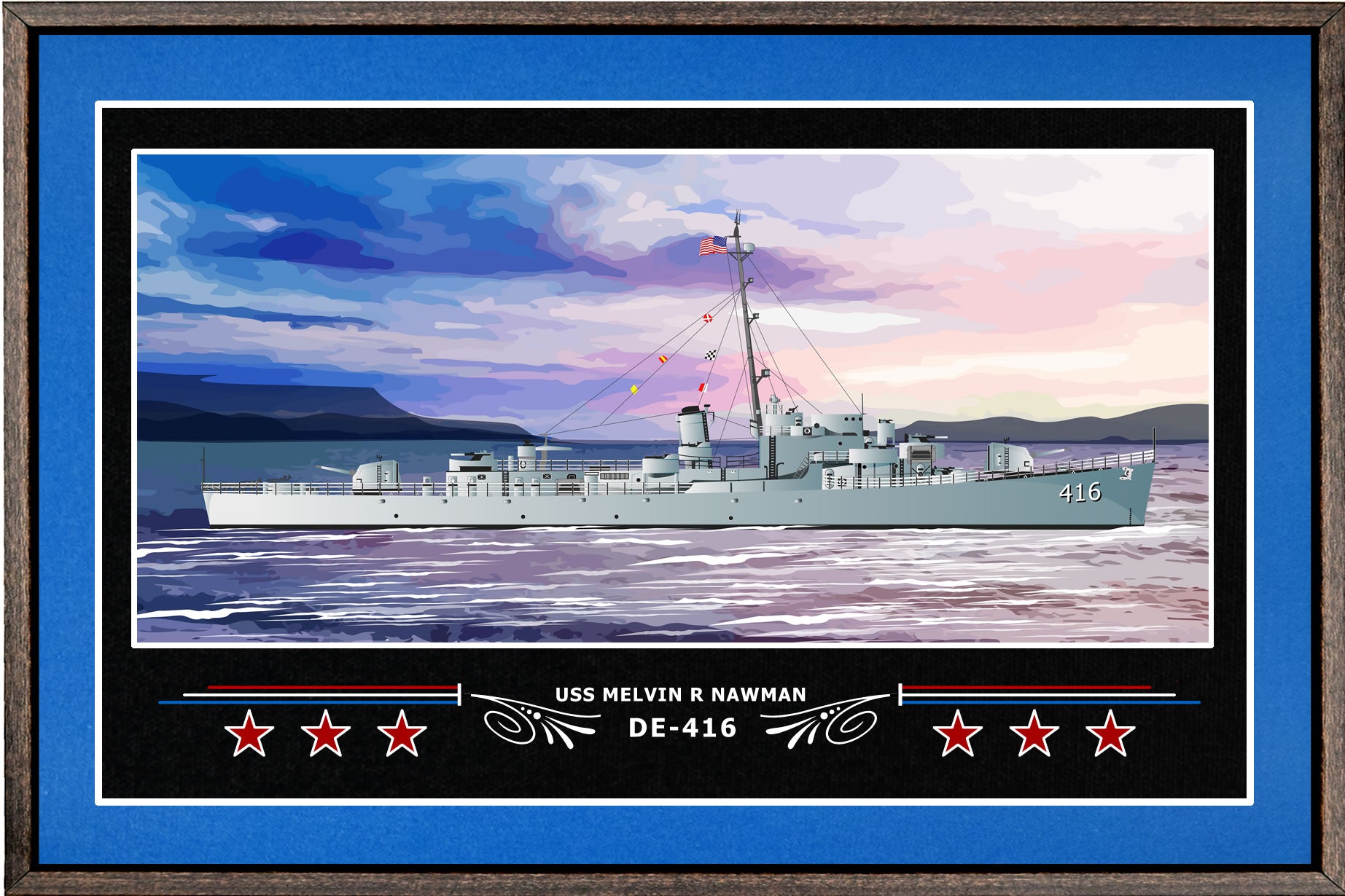 USS MELVIN R NAWMAN DE 416 BOX FRAMED CANVAS ART BLUE