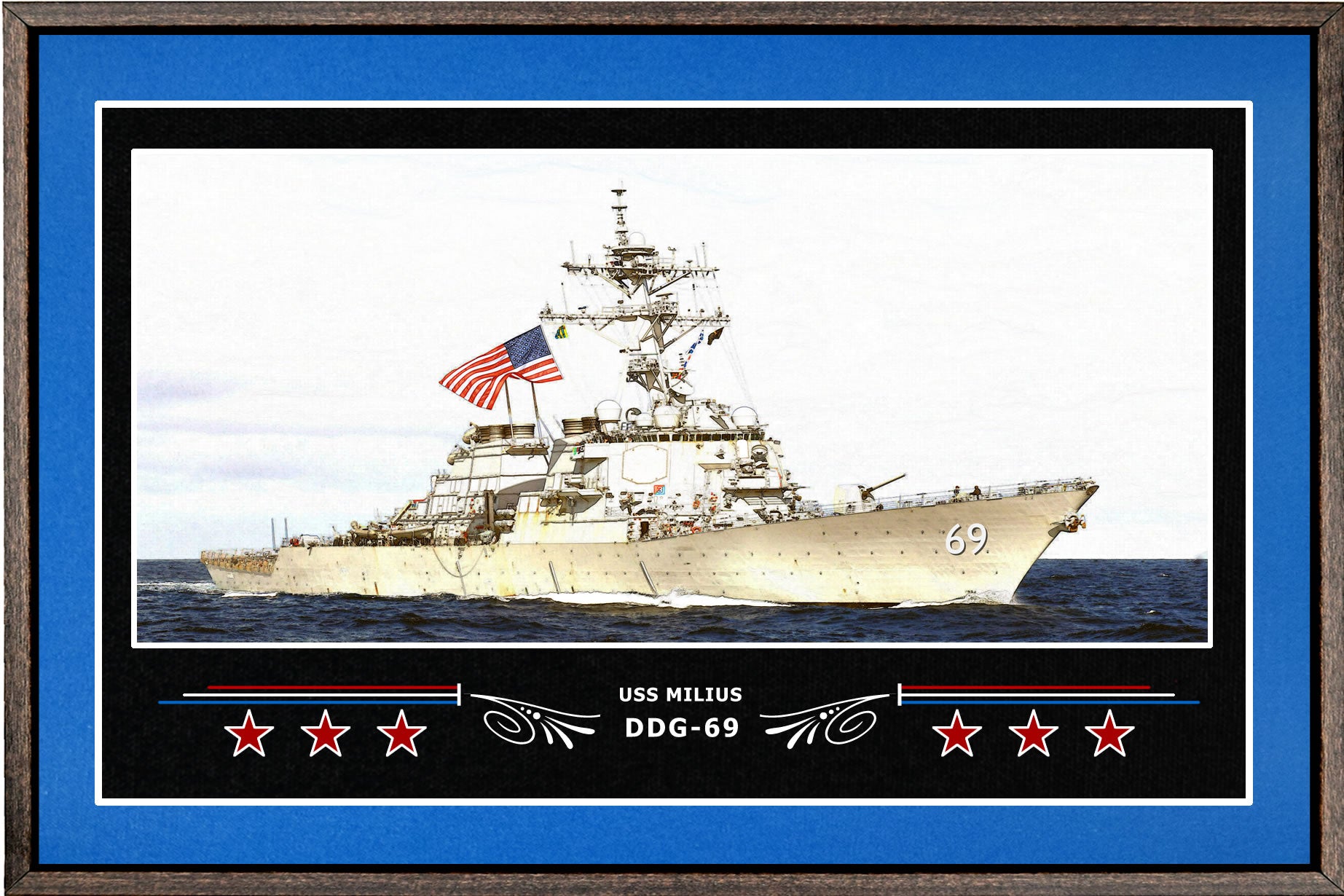 USS MILIUS DDG 69 BOX FRAMED CANVAS ART BLUE