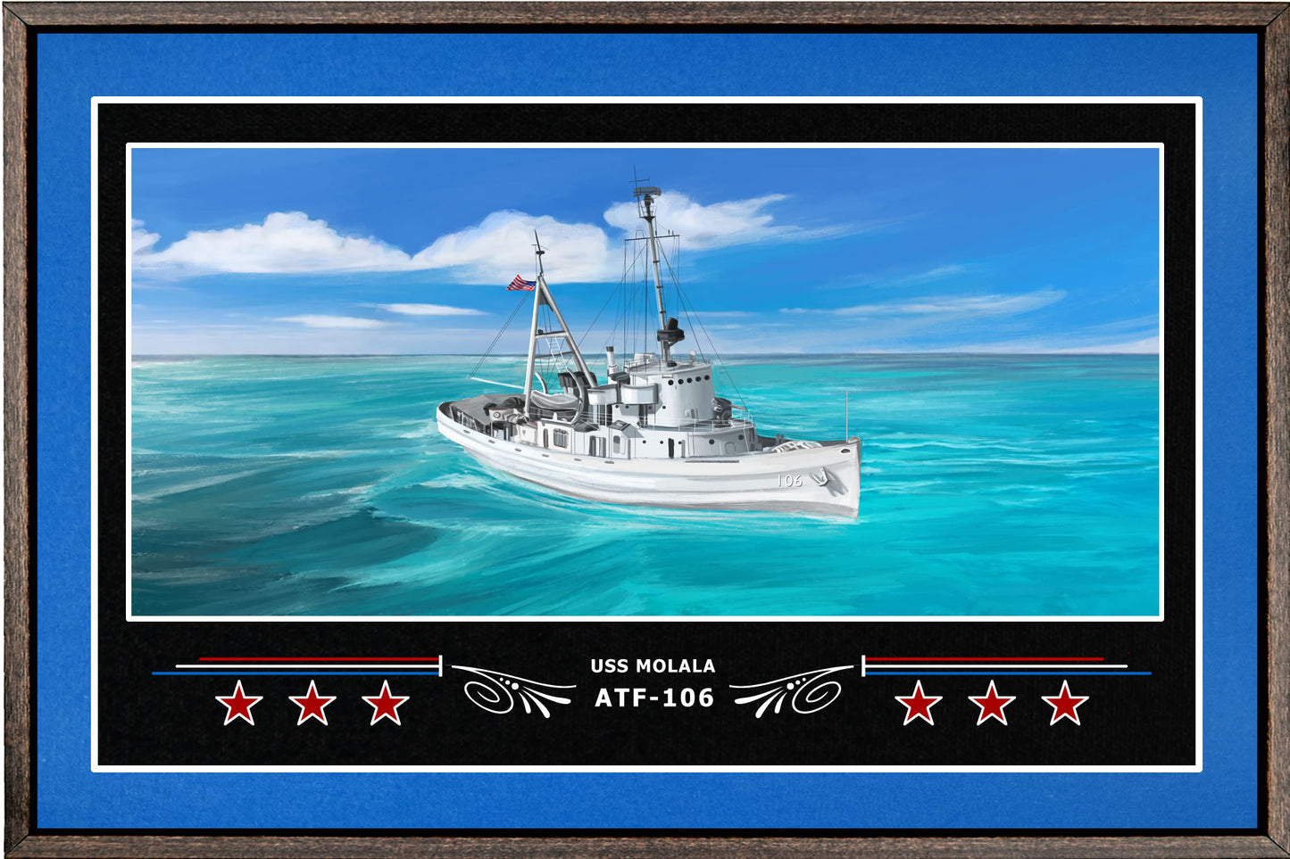 USS MOLALA ATF 106 BOX FRAMED CANVAS ART BLUE