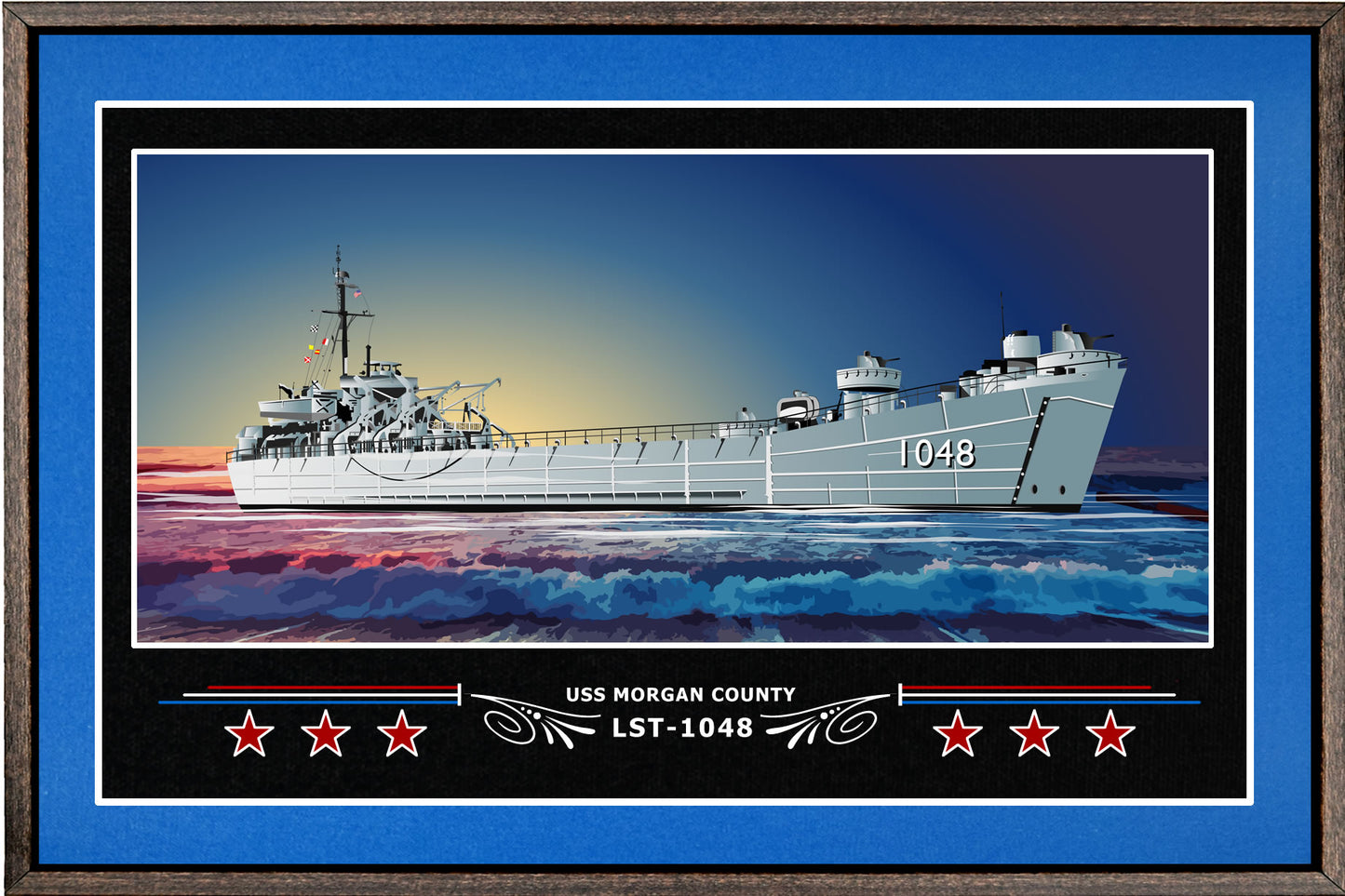 USS MORGAN COUNTY LST 1048 BOX FRAMED CANVAS ART BLUE