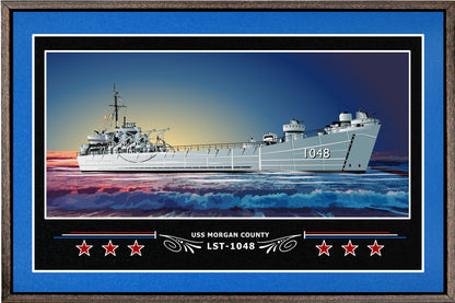 USS MORGAN COUNTY LST 1048 BOX FRAMED CANVAS ART BLUE