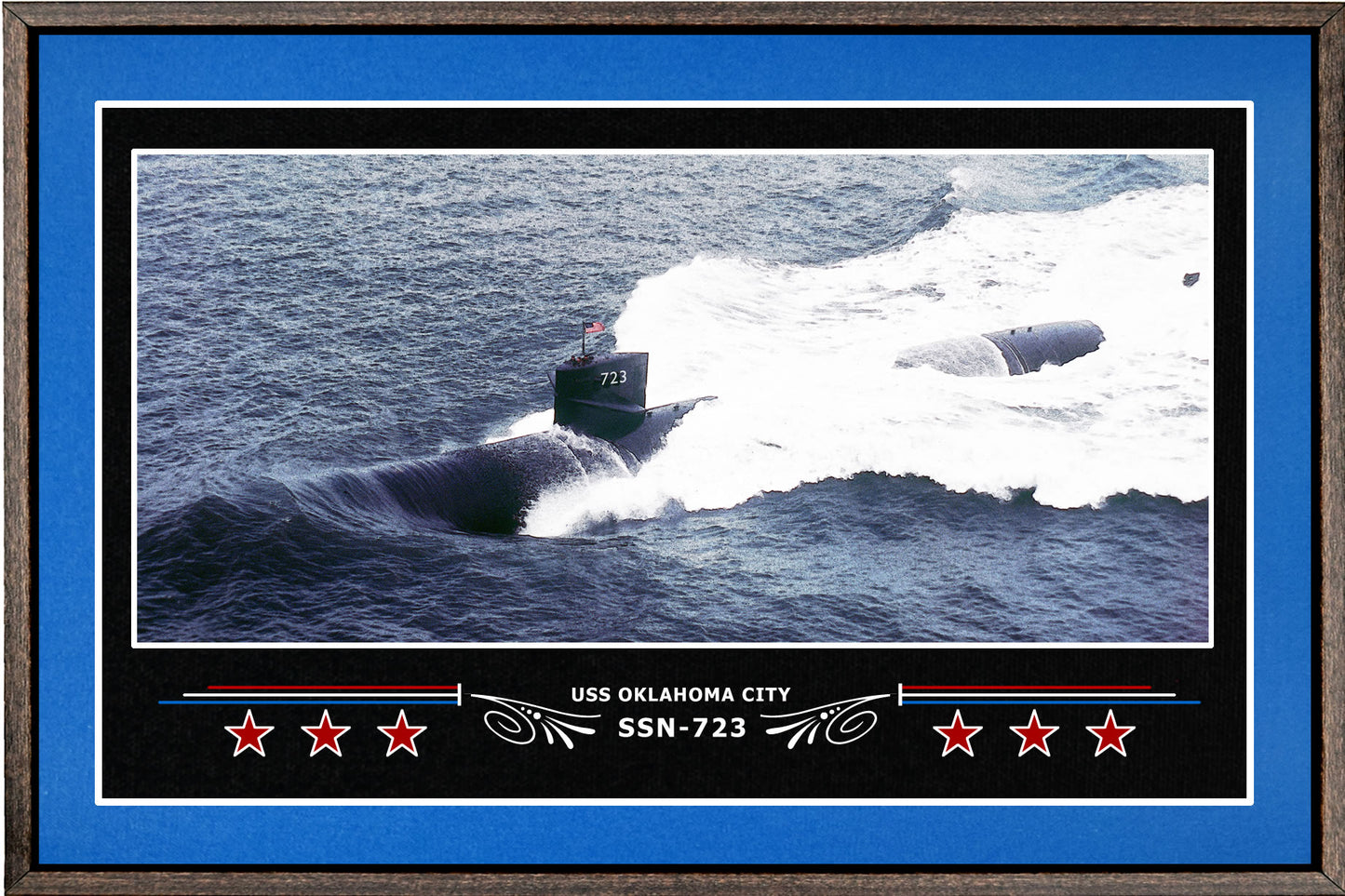 USS OKLAHOMA CITY SSN 723 BOX FRAMED CANVAS ART BLUE