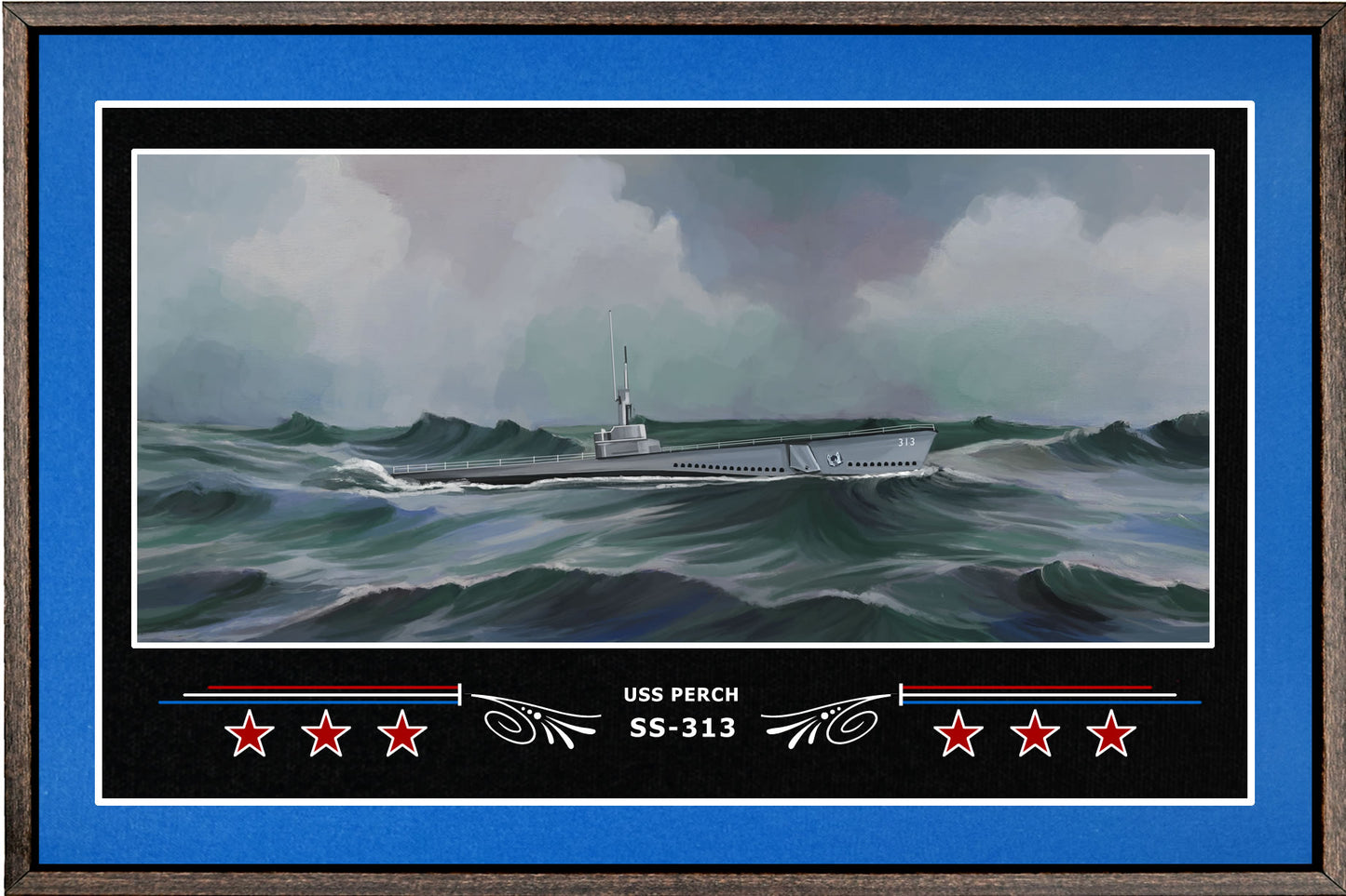 USS PERCH SS 313 BOX FRAMED CANVAS ART BLUE