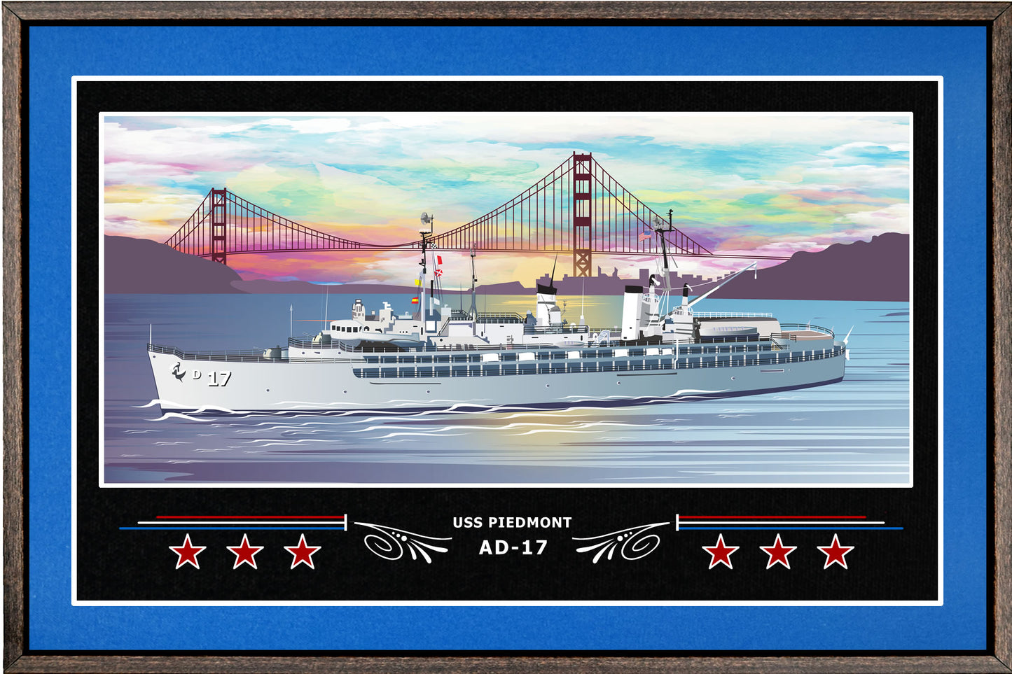 USS PIEDMONT AD 17 BOX FRAMED CANVAS ART BLUE