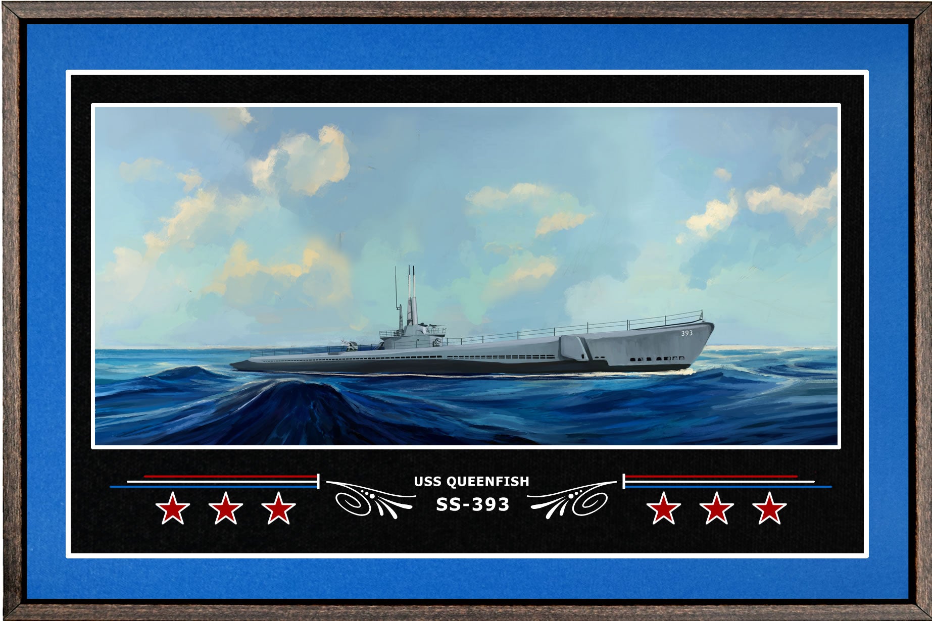 USS QUEENFISH SS 393 BOX FRAMED CANVAS ART BLUE