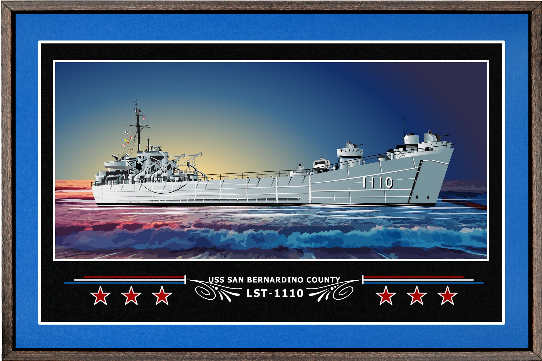 USS SAN BERNARDINO COUNTY LST 1110 BOX FRAMED CANVAS ART BLUE