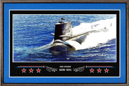 USS SHARK SSN 591 BOX FRAMED CANVAS ART BLUE