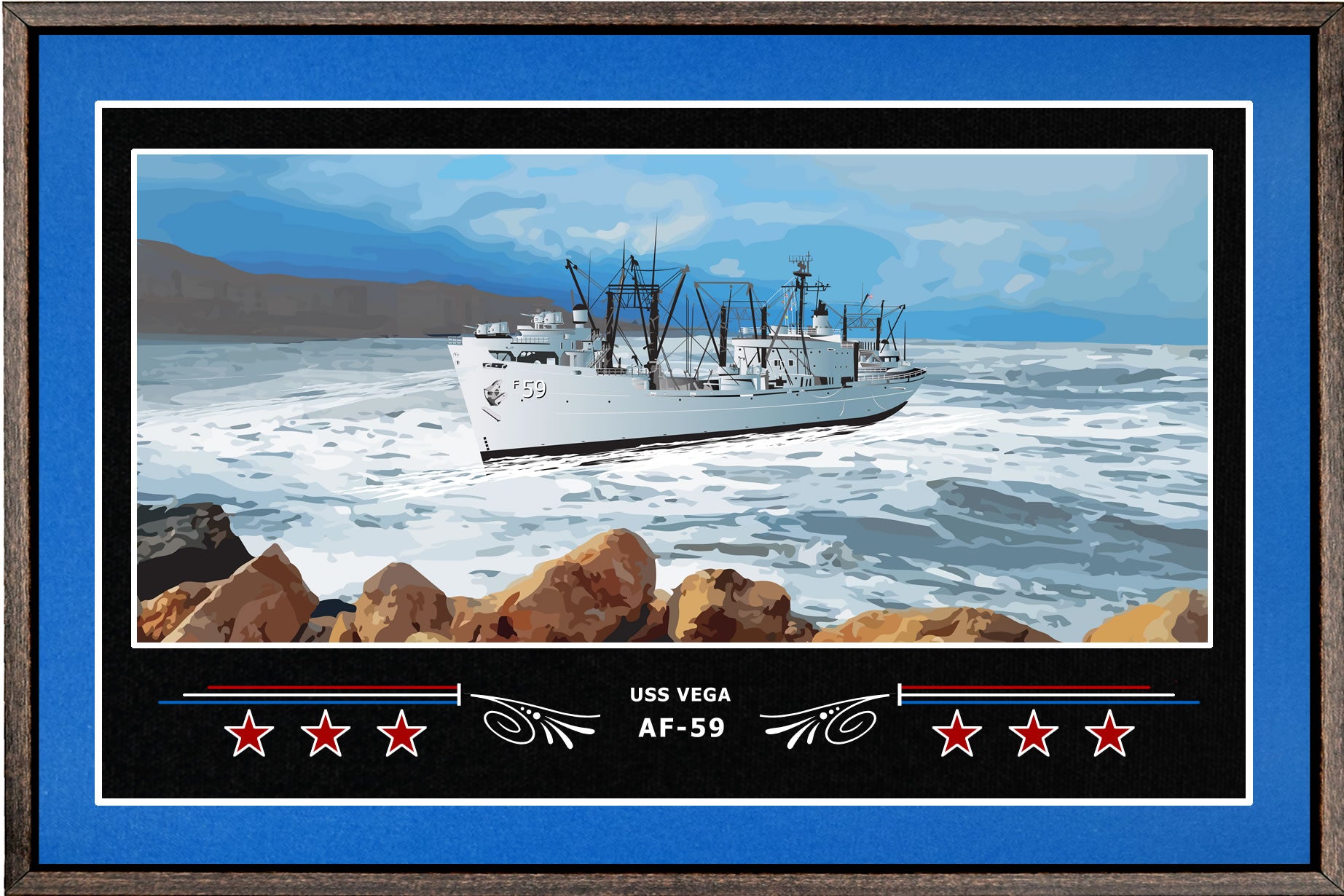 USS VEGA AF 59 BOX FRAMED CANVAS ART BLUE