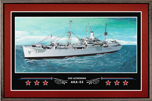 USS ACHERNAR AKA 53 BOX FRAMED CANVAS ART BURGUNDY