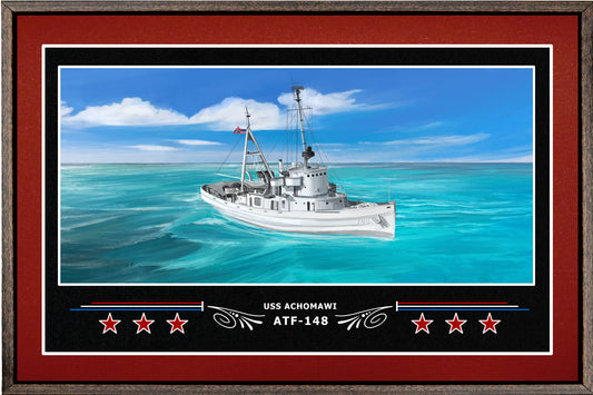 USS ACHOMAWI ATF 148 BOX FRAMED CANVAS ART BURGUNDY