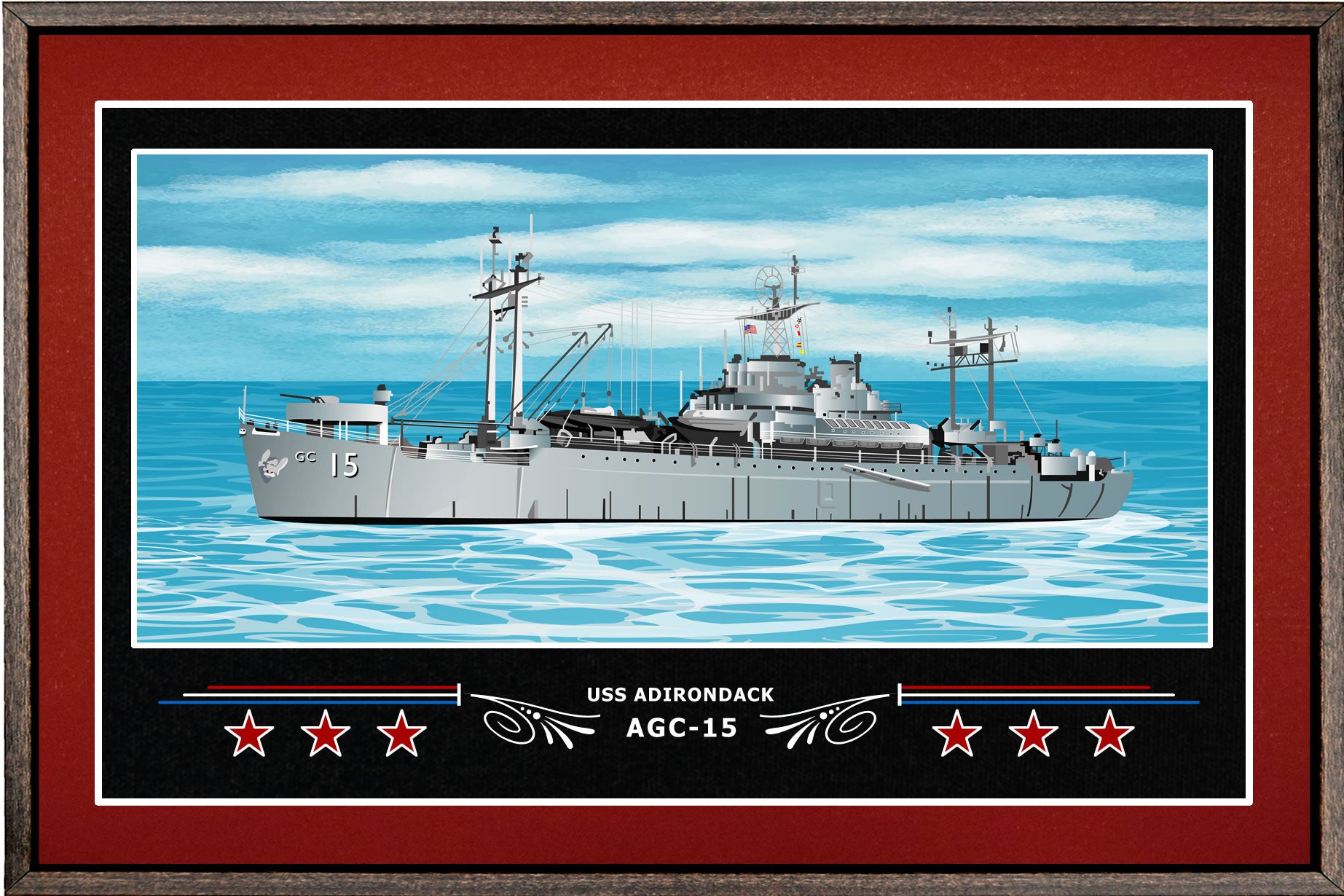 USS ADIRONDACK AGC 15 BOX FRAMED CANVAS ART BURGUNDY