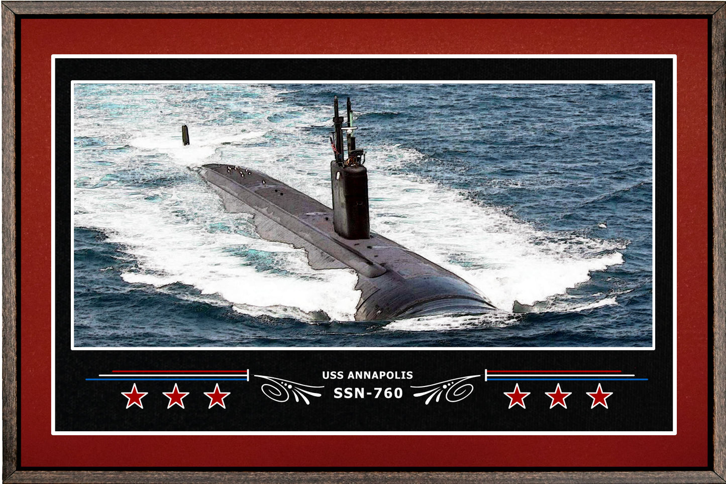 USS ANNAPOLIS SSN 760 BOX FRAMED CANVAS ART BURGUNDY