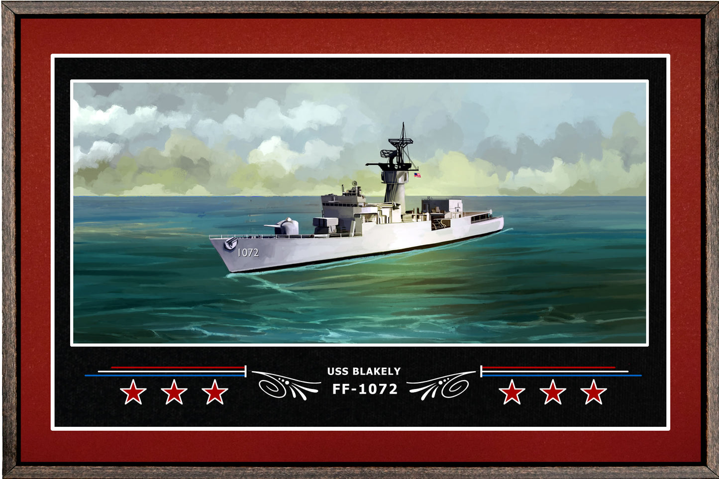 USS BLAKELY FF 1072 BOX FRAMED CANVAS ART BURGUNDY