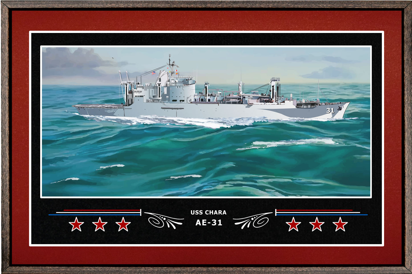 USS CHARA AE 31 BOX FRAMED CANVAS ART BURGUNDY