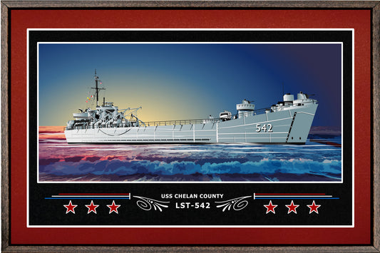 USS CHELAN COUNTY LST 542 BOX FRAMED CANVAS ART BURGUNDY