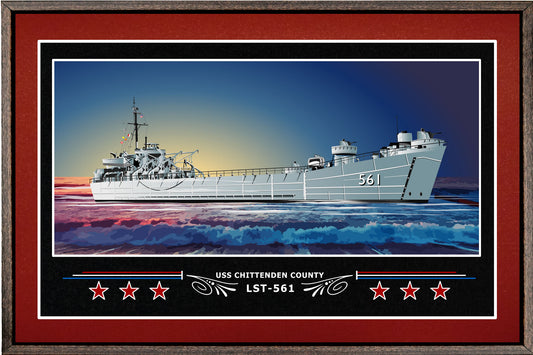 USS CHITTENDEN COUNTY LST 561 BOX FRAMED CANVAS ART BURGUNDY