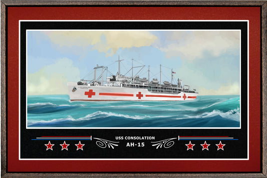 USS CONSOLATION AH 15 BOX FRAMED CANVAS ART BURGUNDY