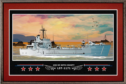 USS DE SOTO COUNTY LST 1171 BOX FRAMED CANVAS ART BURGUNDY