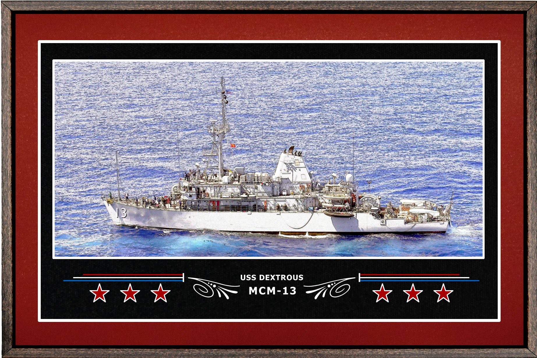 USS DEXTROUS MCM 13 BOX FRAMED CANVAS ART BURGUNDY