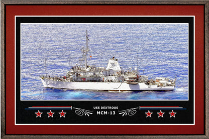 USS DEXTROUS MCM 13 BOX FRAMED CANVAS ART BURGUNDY