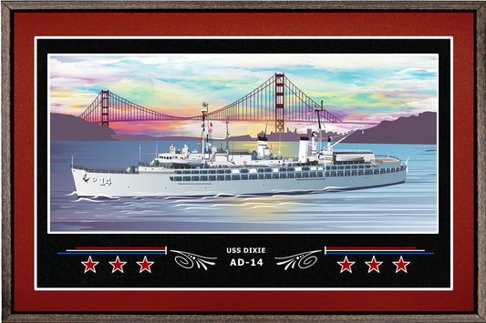 USS DIXIE AD 14 BOX FRAMED CANVAS ART BURGUNDY