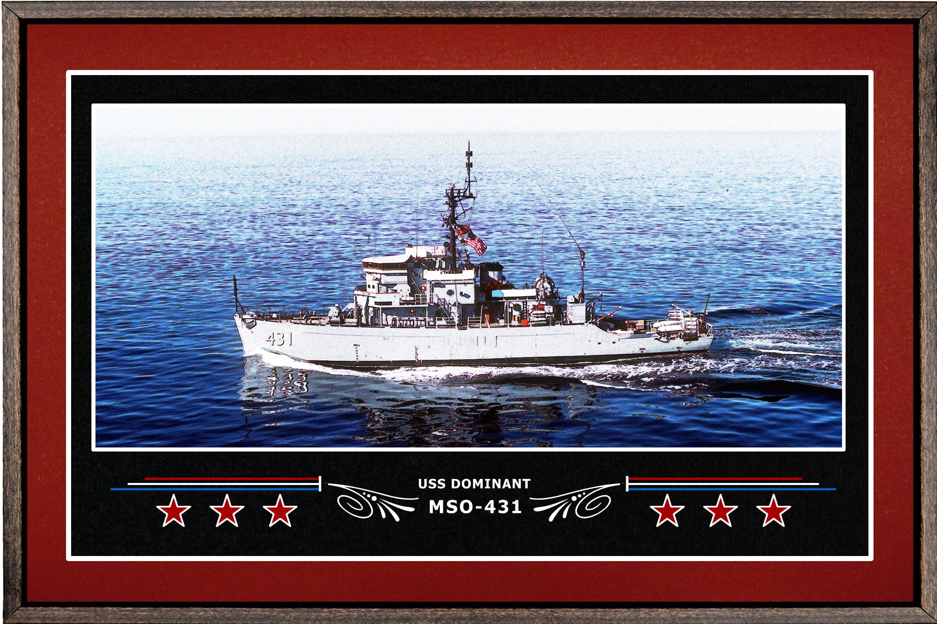 USS DOMINANT MSO 431 BOX FRAMED CANVAS ART BURGUNDY