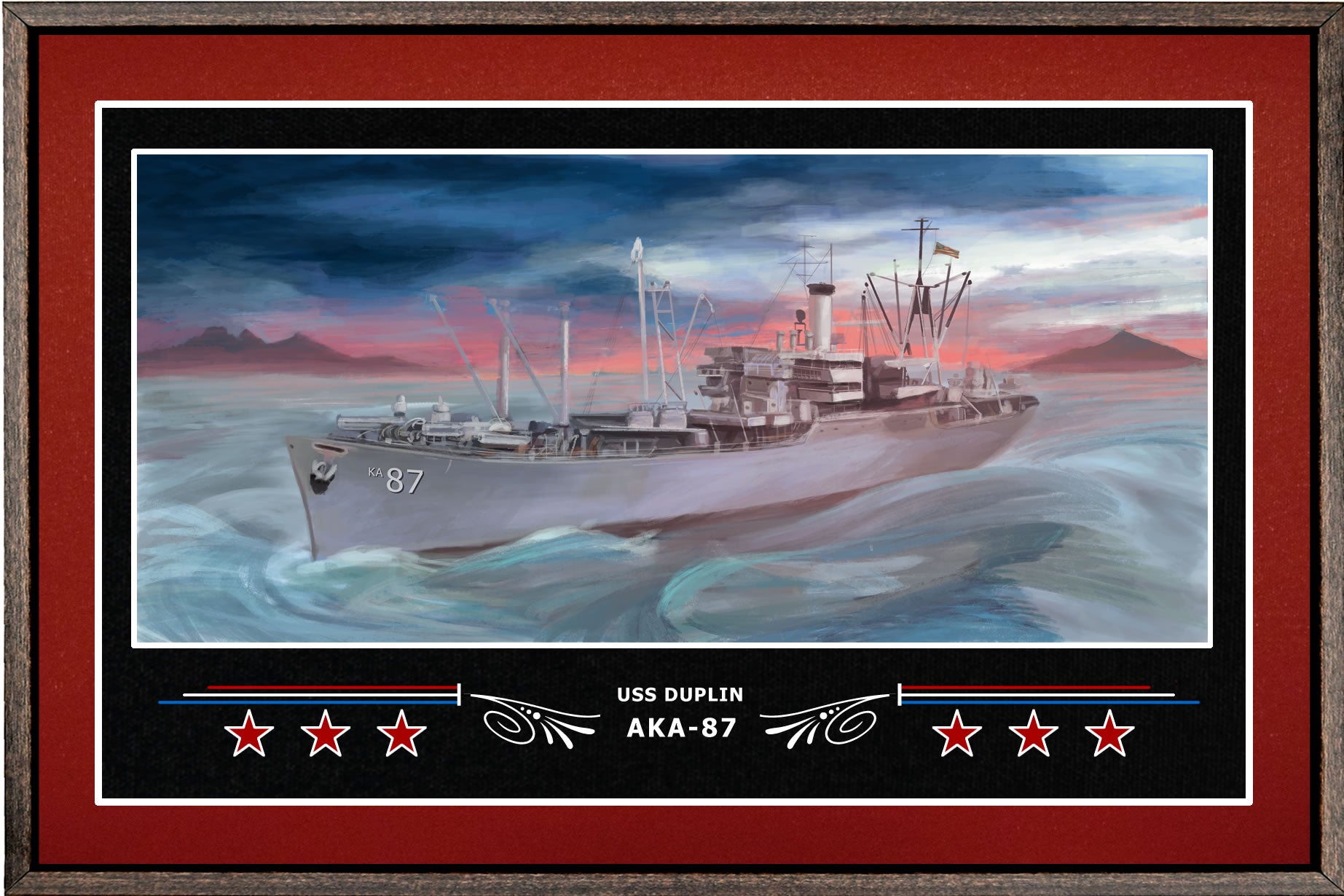 USS DUPLIN AKA 87 BOX FRAMED CANVAS ART BURGUNDY