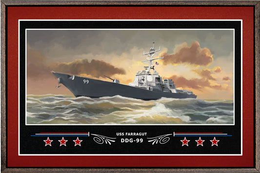 USS FARRAGUT DDG 99 BOX FRAMED CANVAS ART BURGUNDY