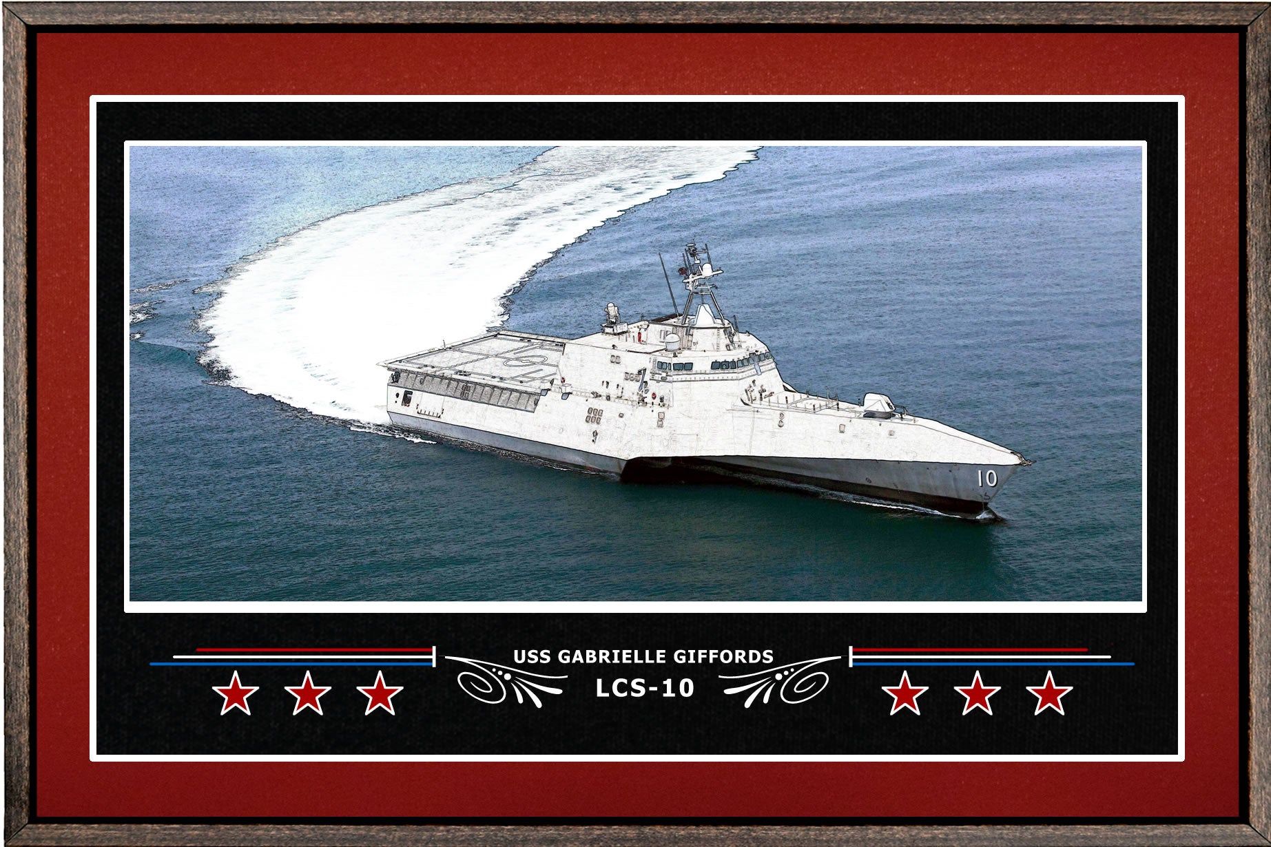 USS GABRIELLE GIFFORDS LCS 10 BOX FRAMED CANVAS ART BURGUNDY