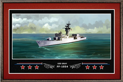 USS GRAY FF 1054 BOX FRAMED CANVAS ART BURGUNDY