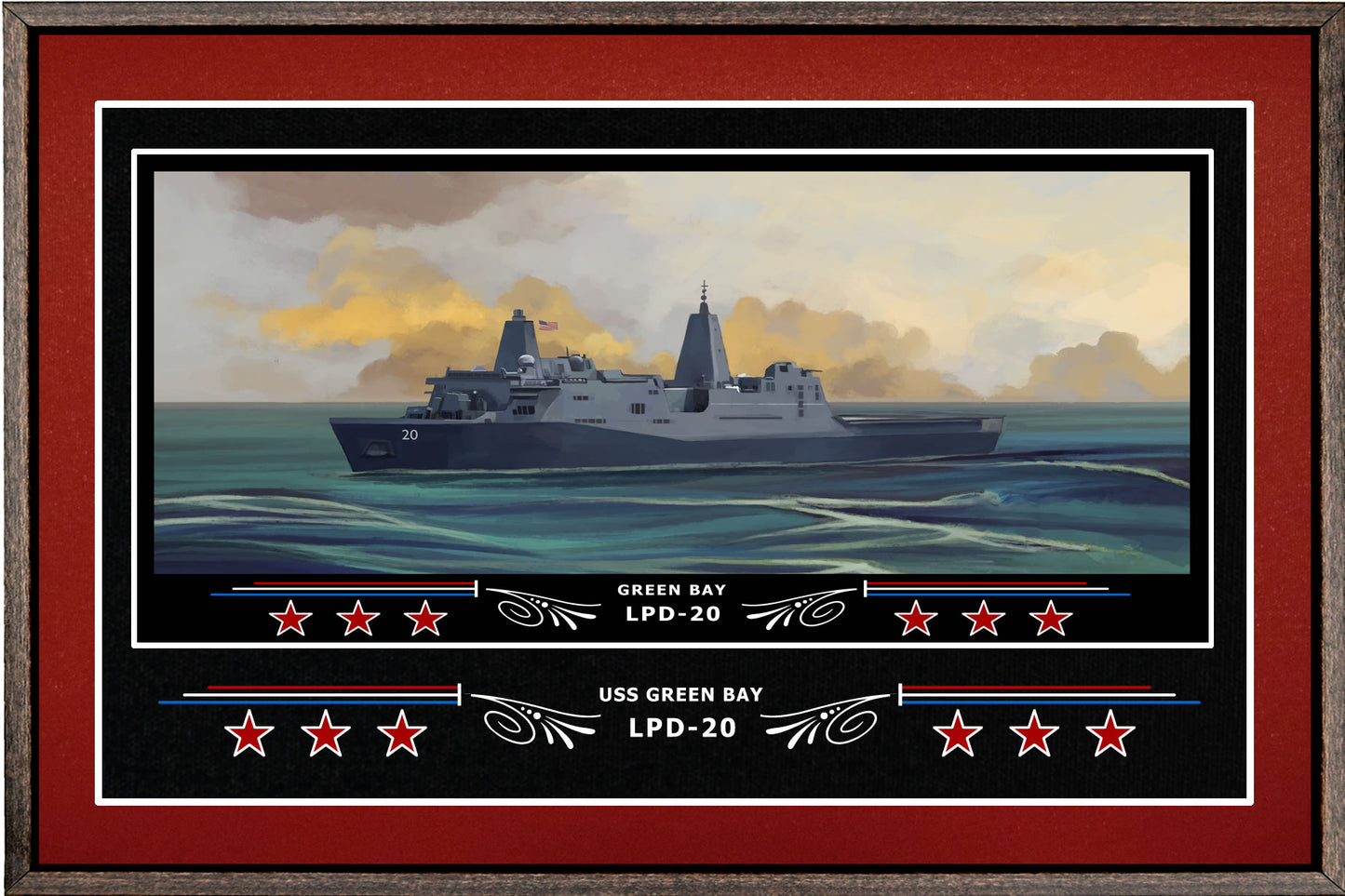 USS GREEN BAY LPD 20 BOX FRAMED CANVAS ART BURGUNDY