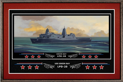 USS GREEN BAY LPD 20 BOX FRAMED CANVAS ART BURGUNDY