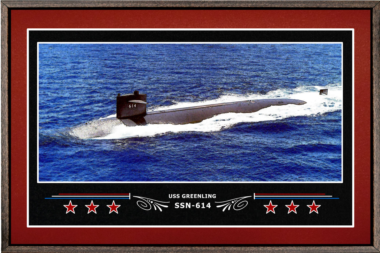 USS GREENLING SSN 614 BOX FRAMED CANVAS ART BURGUNDY