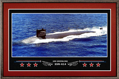 USS GREENLING SSN 614 BOX FRAMED CANVAS ART BURGUNDY