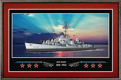 USS HANK DD 702 BOX FRAMED CANVAS ART BURGUNDY