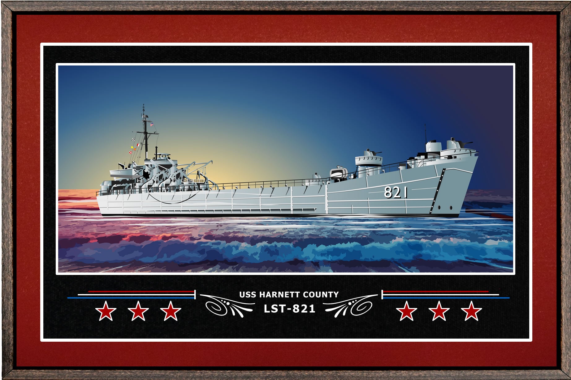 USS HARNETT COUNTY LST 821 BOX FRAMED CANVAS ART BURGUNDY