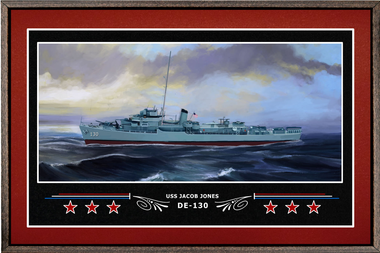 USS JACOB JONES DE 130 BOX FRAMED CANVAS ART BURGUNDY