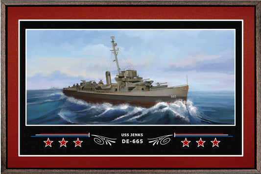 USS JENKS DE 665 BOX FRAMED CANVAS ART BURGUNDY