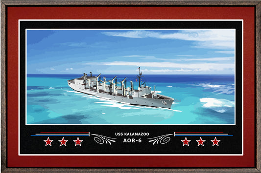 USS KALAMAZOO AOR 6 BOX FRAMED CANVAS ART BURGUNDY