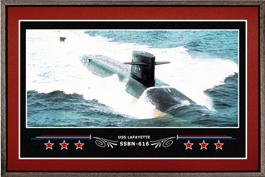 USS LAFAYETTE SSBN 616 BOX FRAMED CANVAS ART BURGUNDY