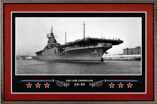 USS LAKE CHAMPLAIN CV 39 BOX FRAMED CANVAS ART BURGUNDY