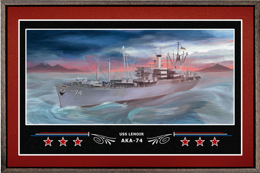 USS LENOIR AKA 74 BOX FRAMED CANVAS ART BURGUNDY