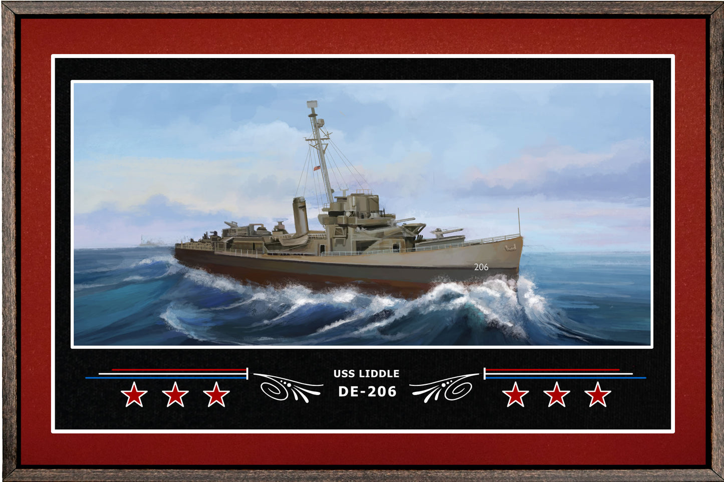 USS LIDDLE DE 206 BOX FRAMED CANVAS ART BURGUNDY