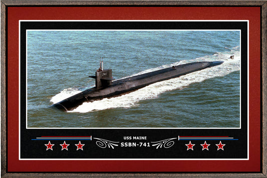 USS MAINE SSBN 741 BOX FRAMED CANVAS ART BURGUNDY