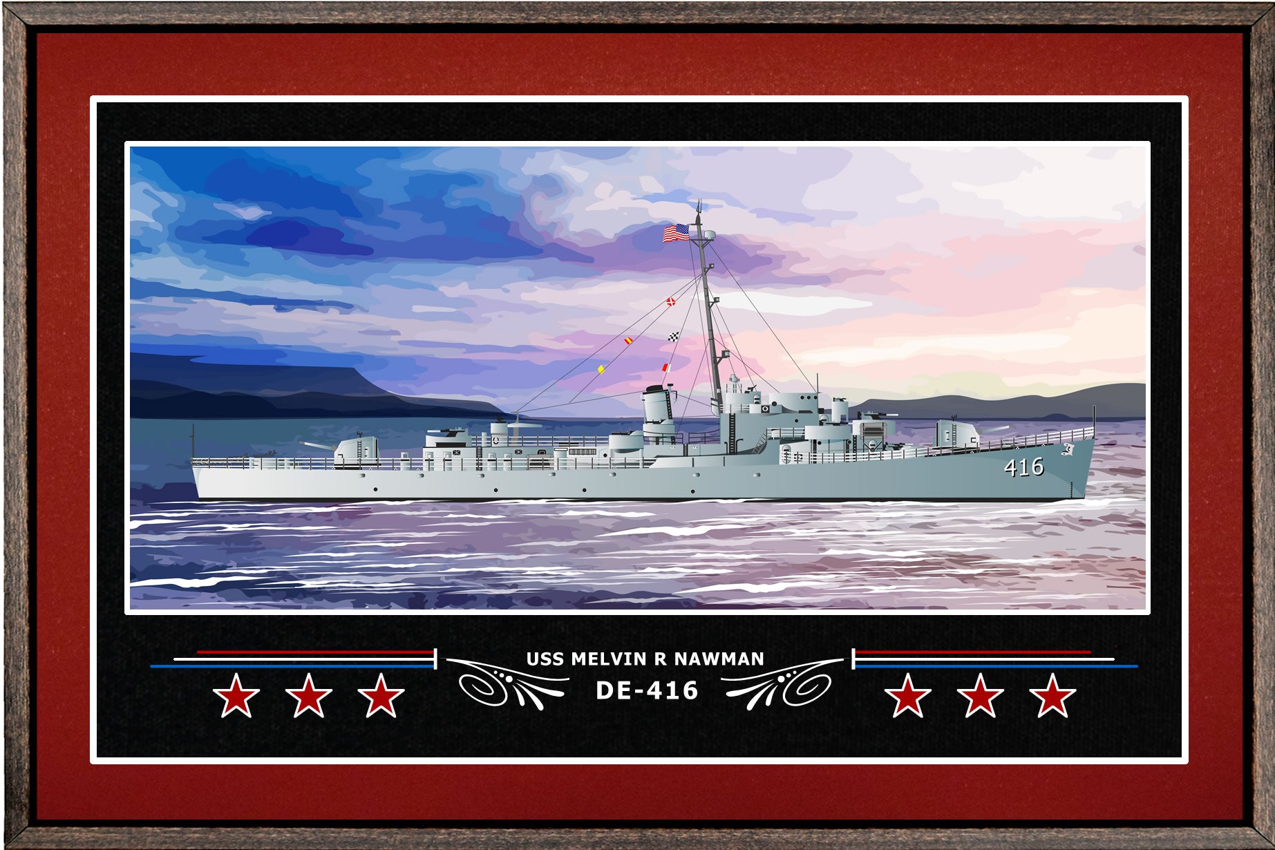 USS MELVIN R NAWMAN DE 416 BOX FRAMED CANVAS ART BURGUNDY